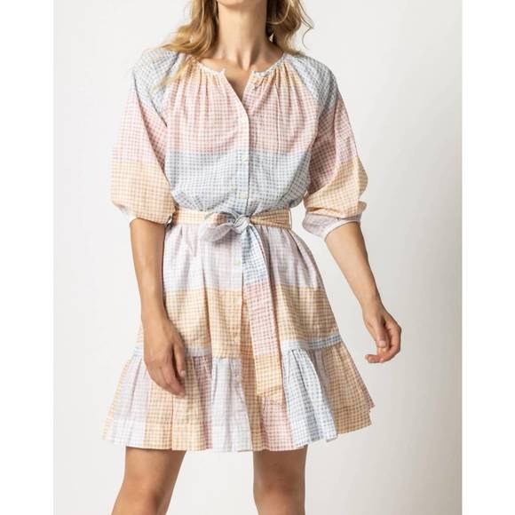 LILLA P Dresses & Skirts - NEW LILLA P 3/4 sleeve button down peplum dress in abstract check print